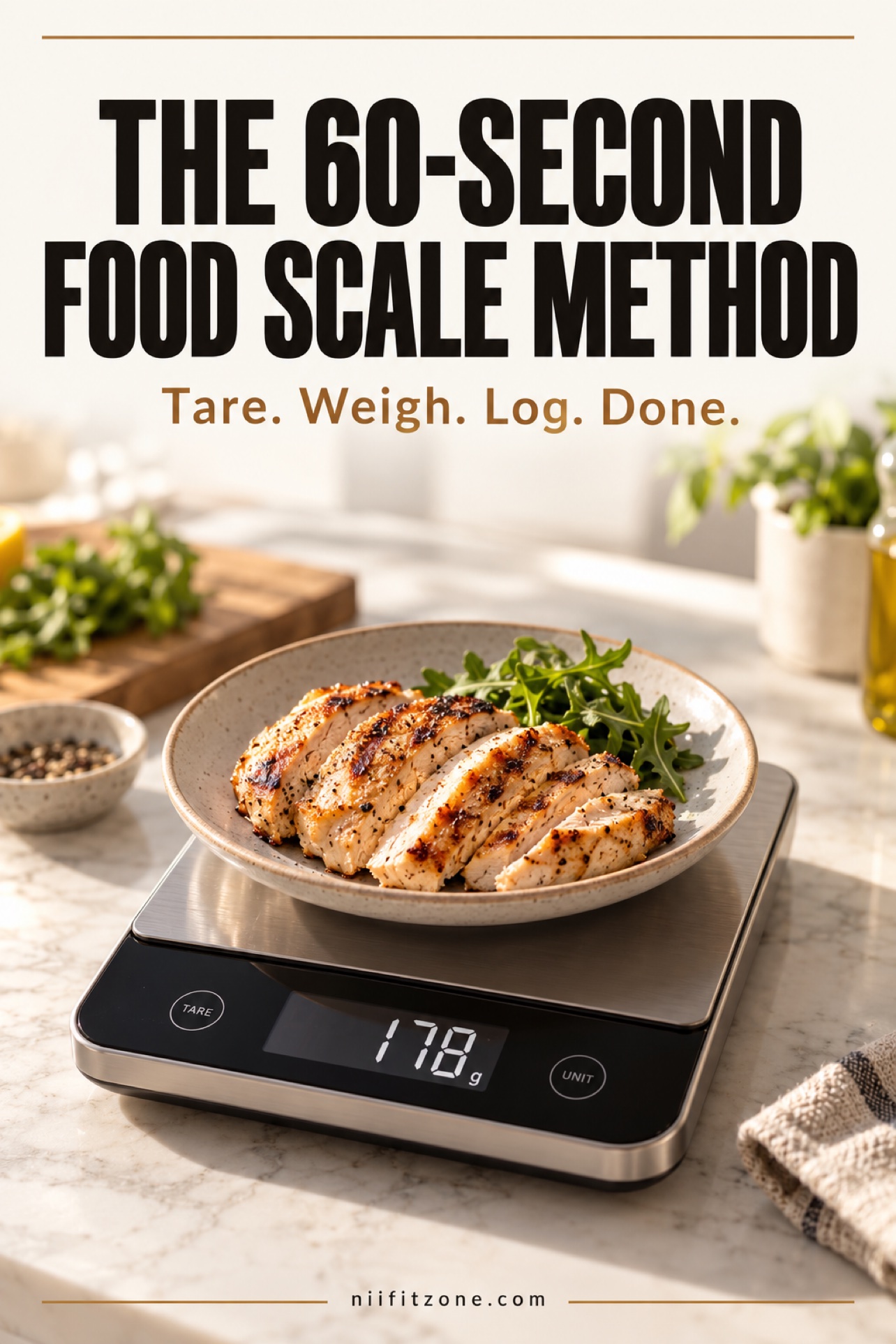 The 60-second food scale method: tare, weigh, log, done
